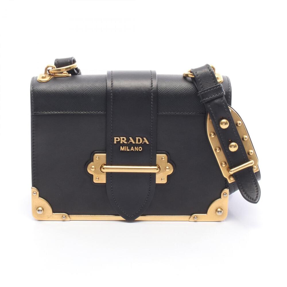 Prada Cahier Shoulder Bag Leather Saffiano Black